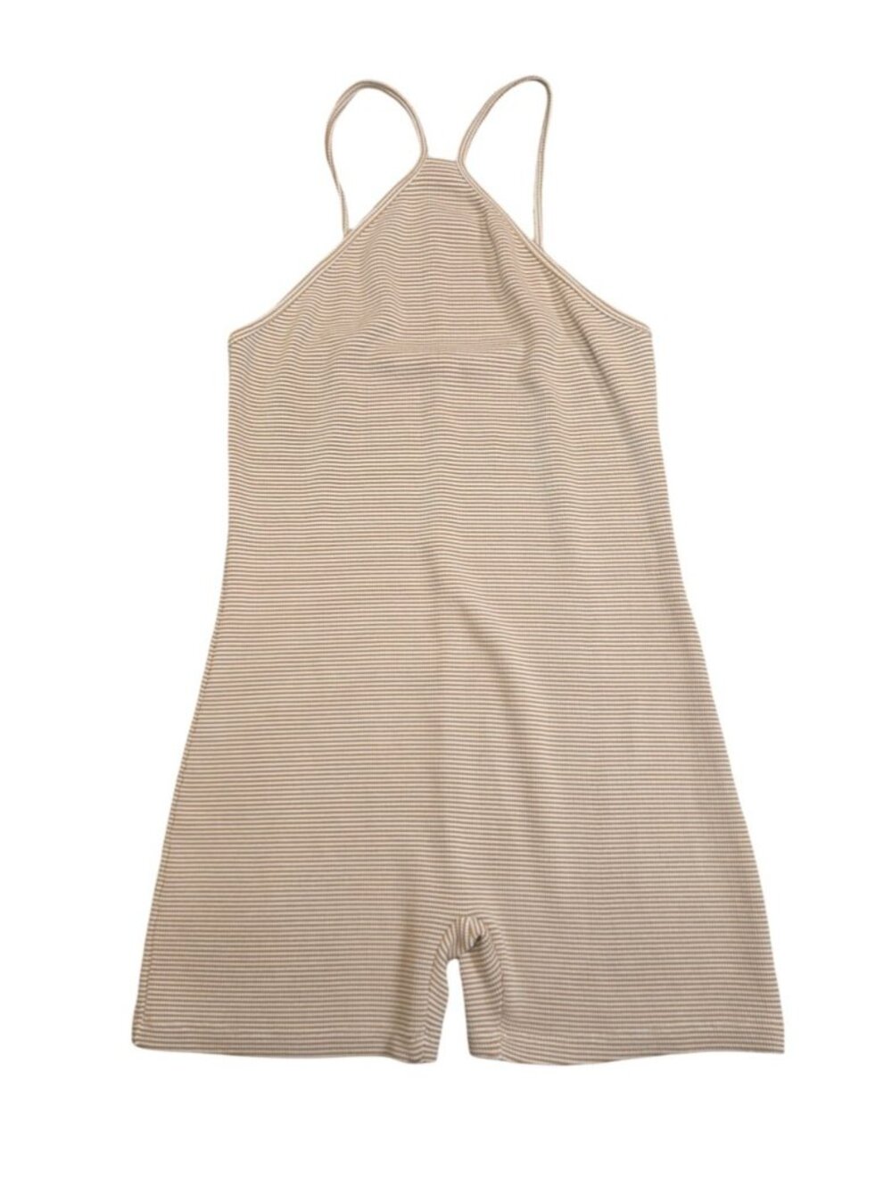 Women's - Zara Beige and White Striped Ribbed Knit Romper, Size Large - Picture 2 of 8